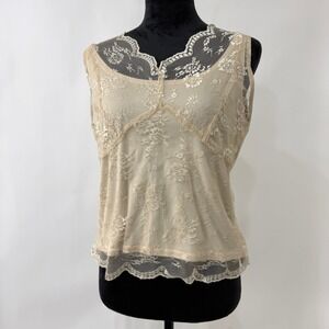 Vintage Petite Perceptions Lace‎ Overlay Tank Top Women 8P Beige Elegant